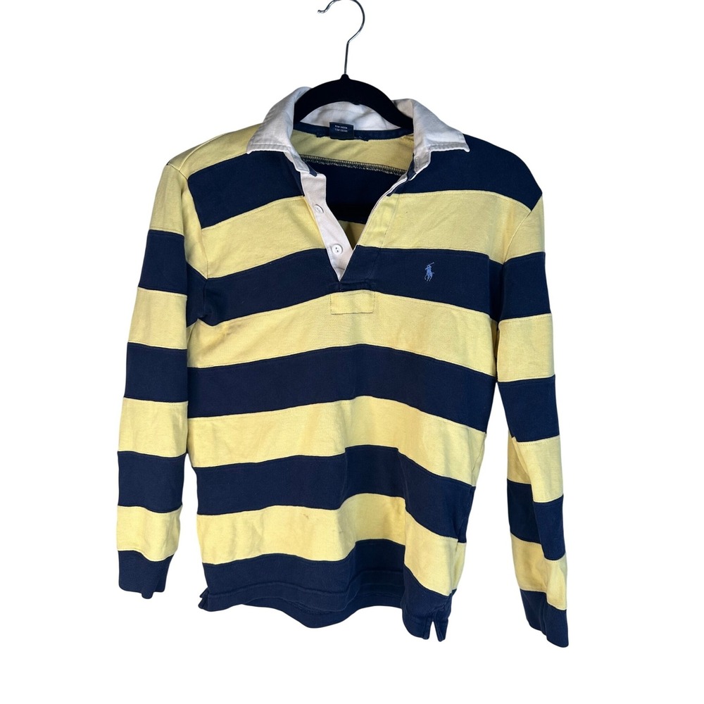 Ralph Lauren Boy's Yellow Navy Striped Long Sleeve Rugby Shirt Small